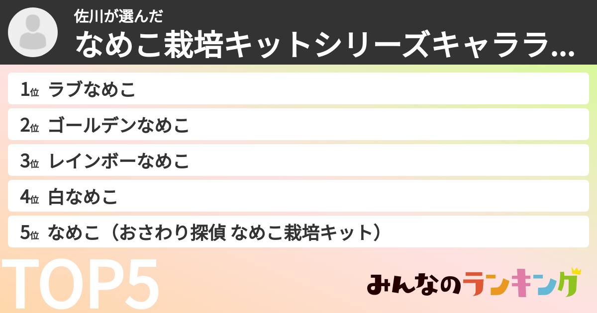 佐川さんの「なめこ栽培キットシリーズキャラランキング」