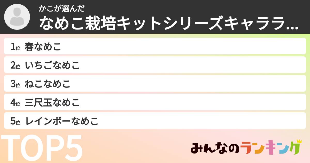 かこさんの「なめこ栽培キットシリーズキャラランキング」