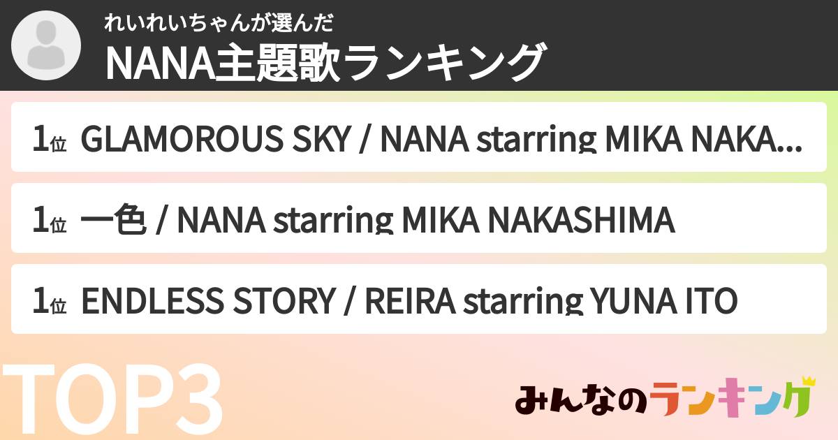 れいれいちゃんさんの「NANA主題歌ランキング」