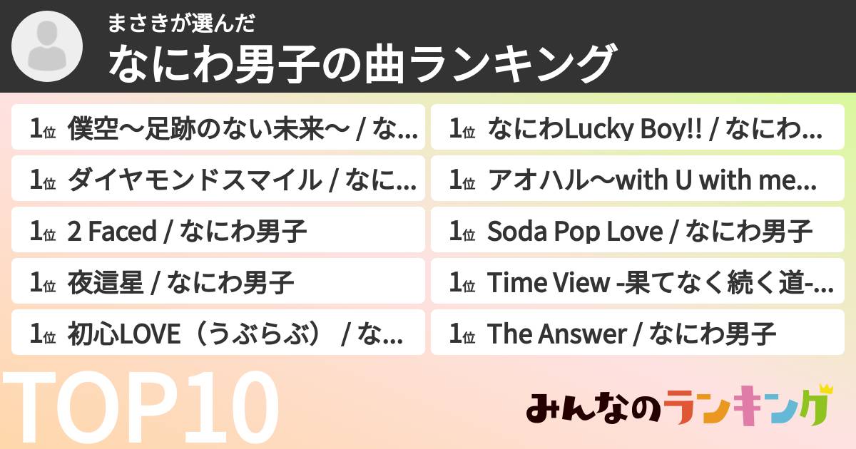 まさきさんの「なにわ男子の曲ランキング」