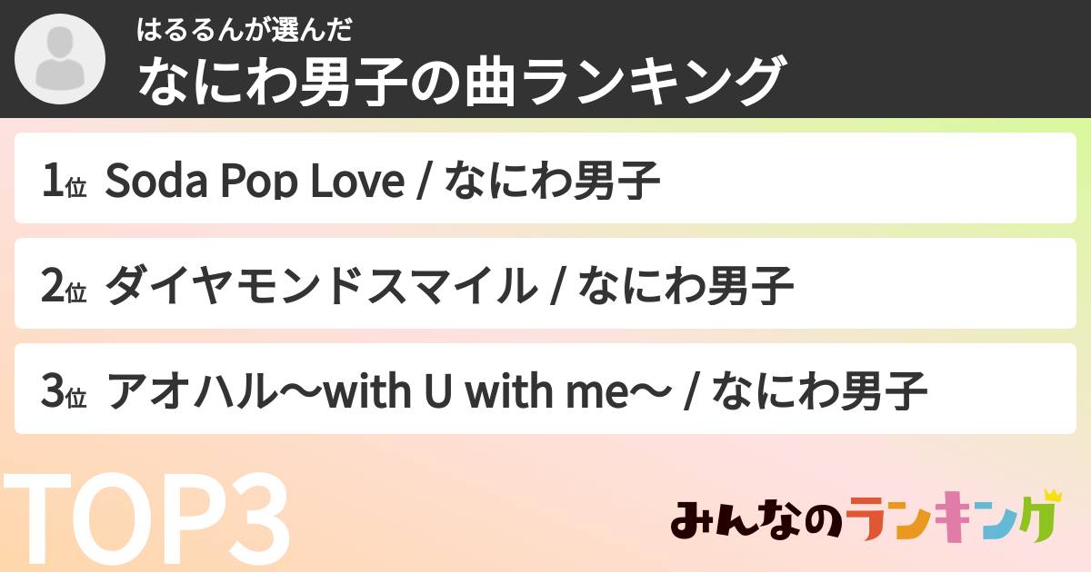 はるるんさんの「なにわ男子の曲ランキング」