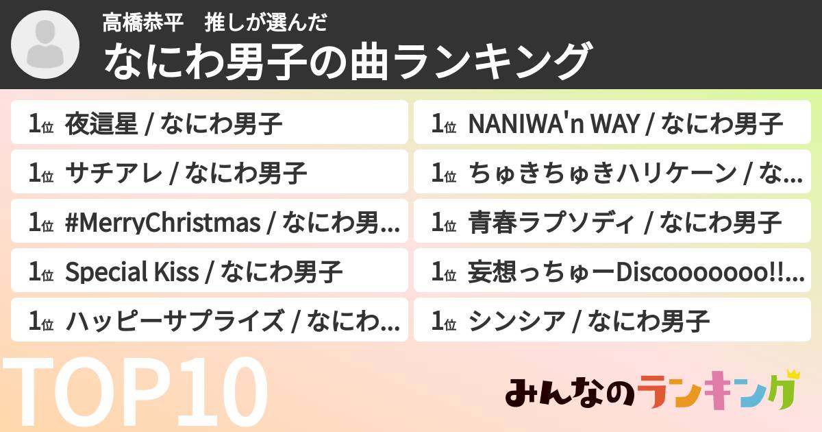 高橋恭平　推しさんの「なにわ男子の曲ランキング」