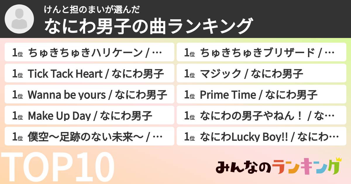 けんと担のまいさんの「なにわ男子の曲ランキング」