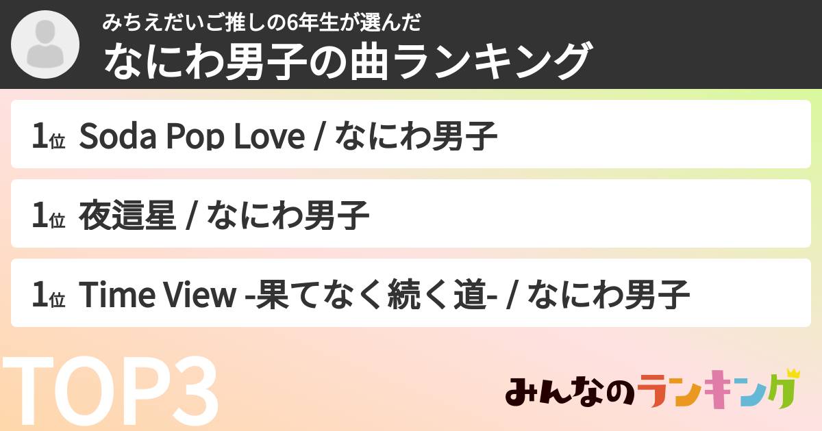 みちえだいご推しの6年生さんの「なにわ男子の曲ランキング」