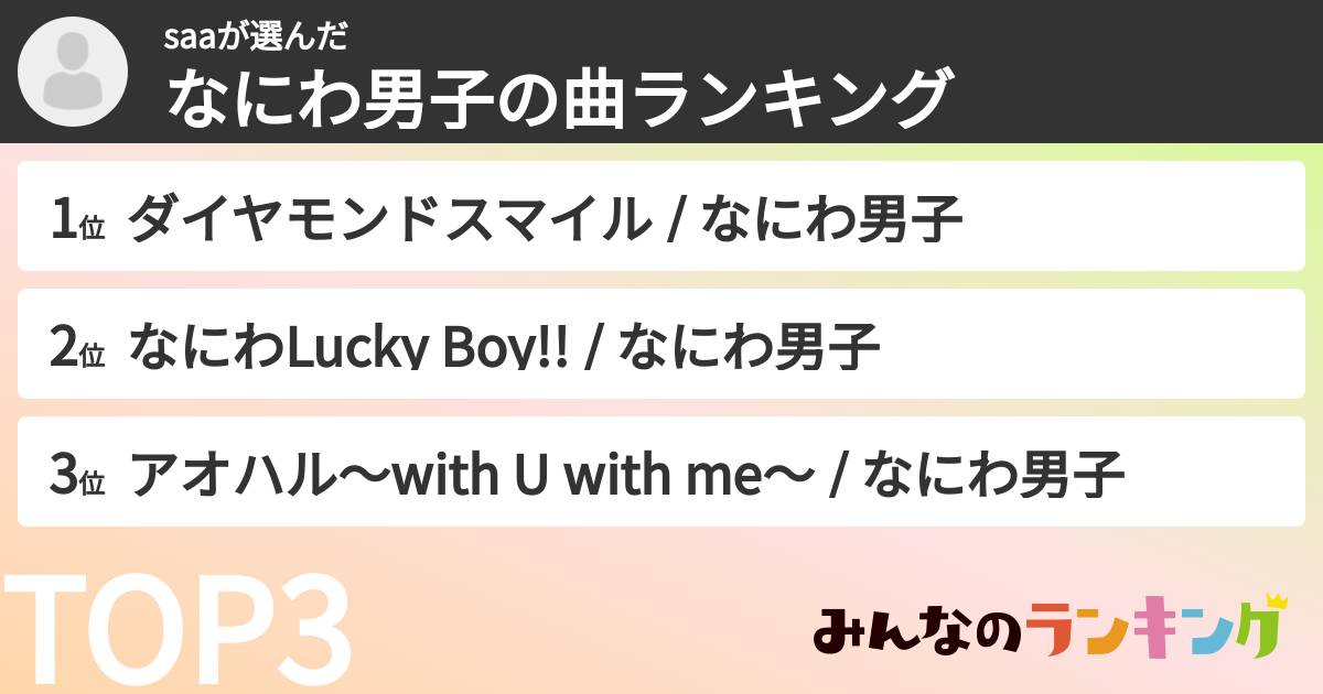 saaさんの「なにわ男子の曲ランキング」
