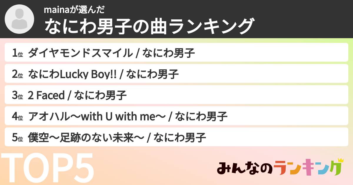 mainaさんの「なにわ男子の曲ランキング」