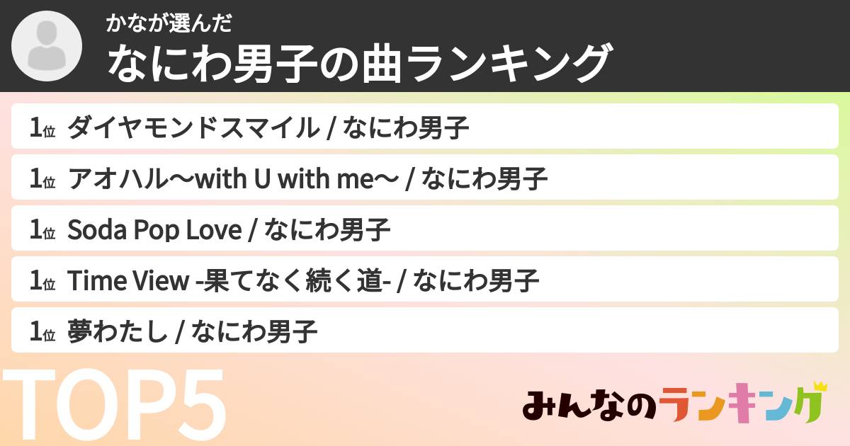 かなさんの「なにわ男子の曲ランキング」