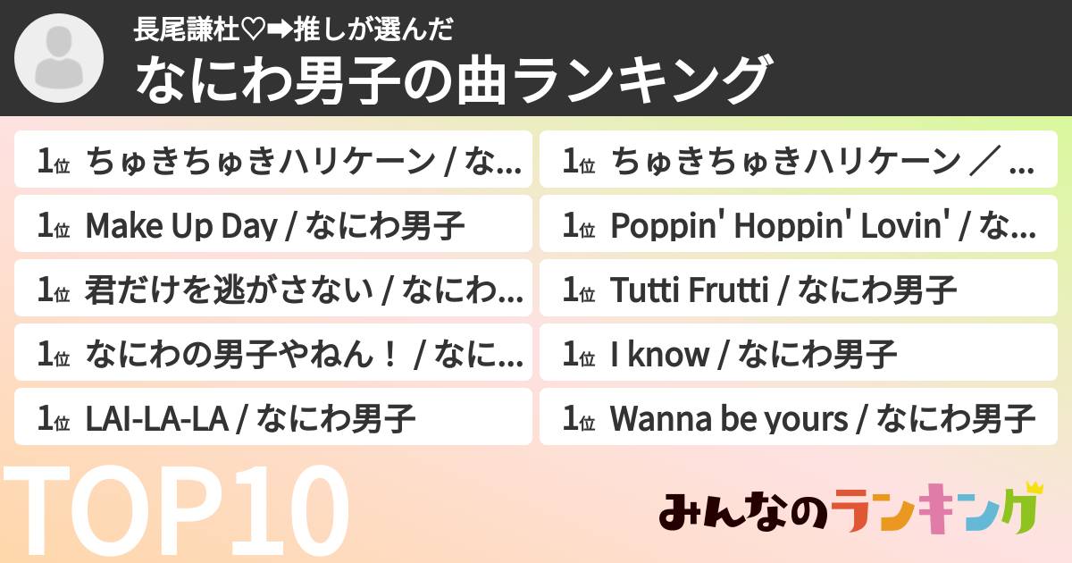 長尾謙杜♡➡推しさんの「なにわ男子の曲ランキング」