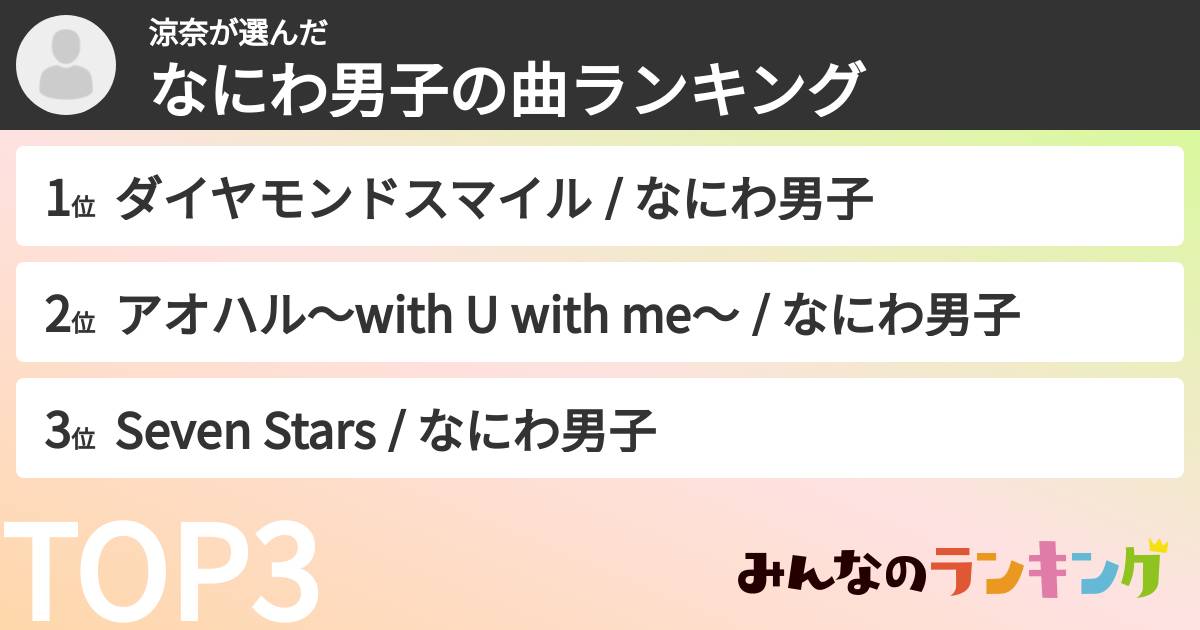 涼奈さんの「なにわ男子の曲ランキング」