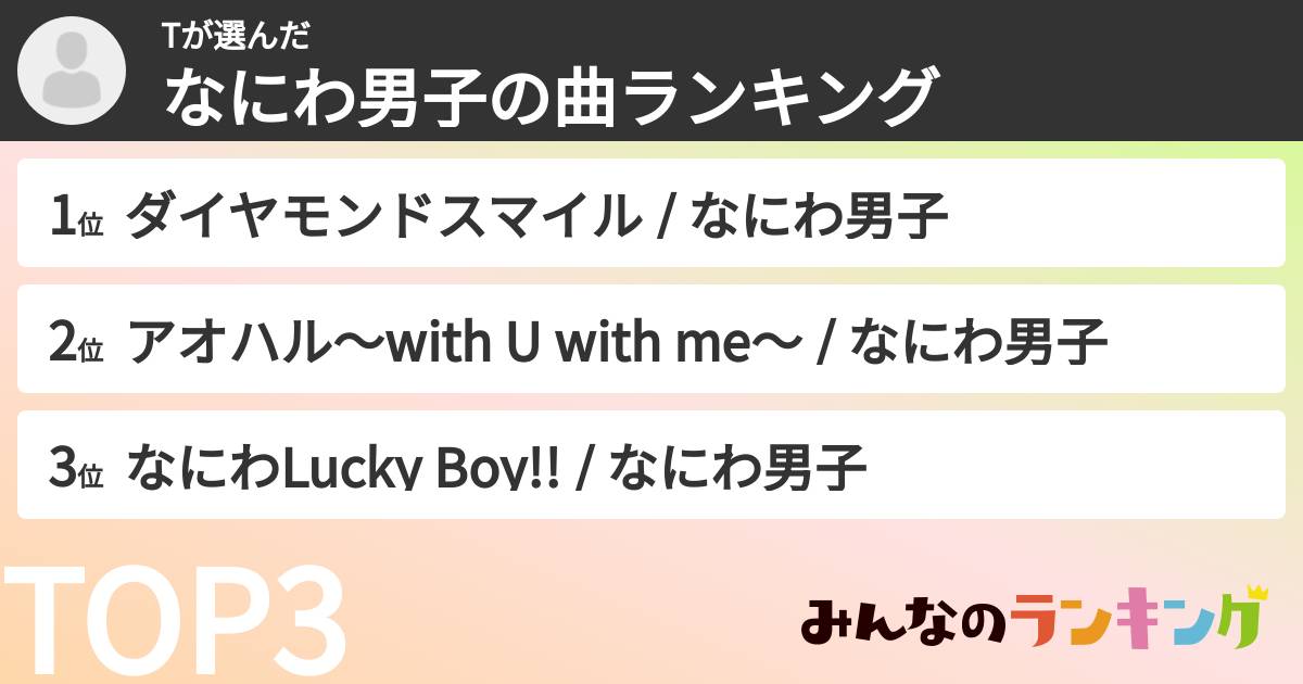 Tさんの「なにわ男子の曲ランキング」
