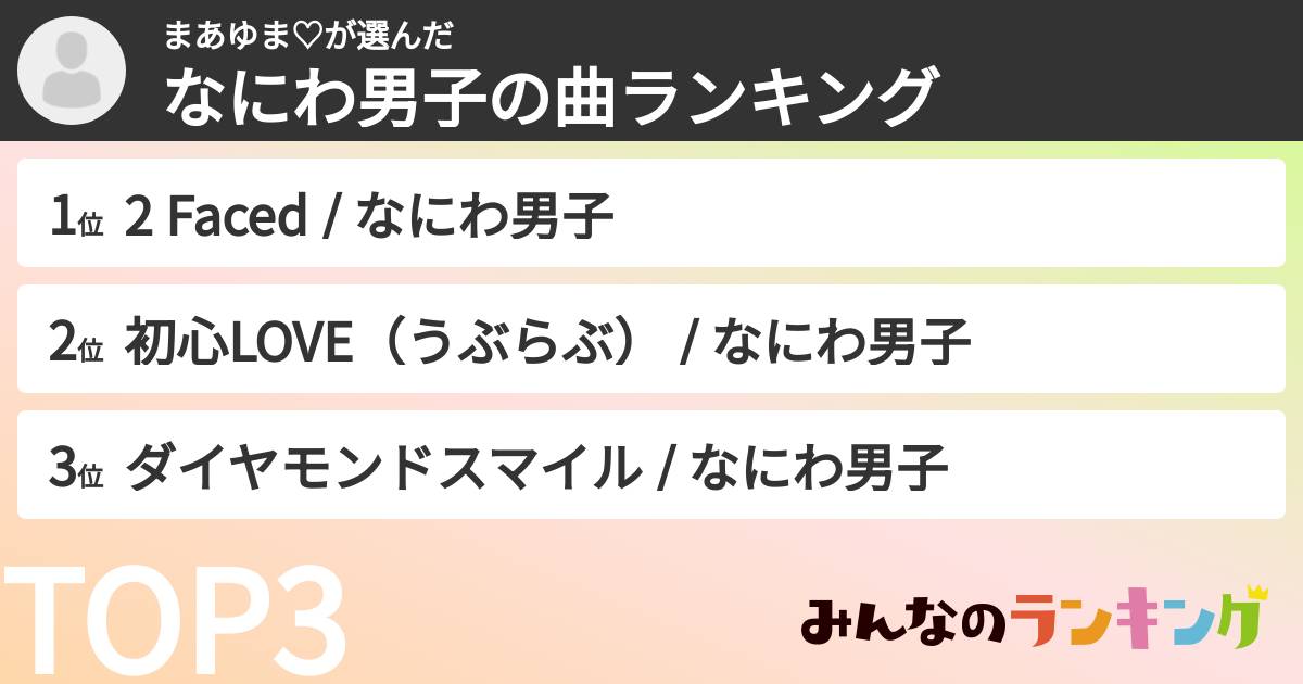 まあゆま♡さんの「なにわ男子の曲ランキング」