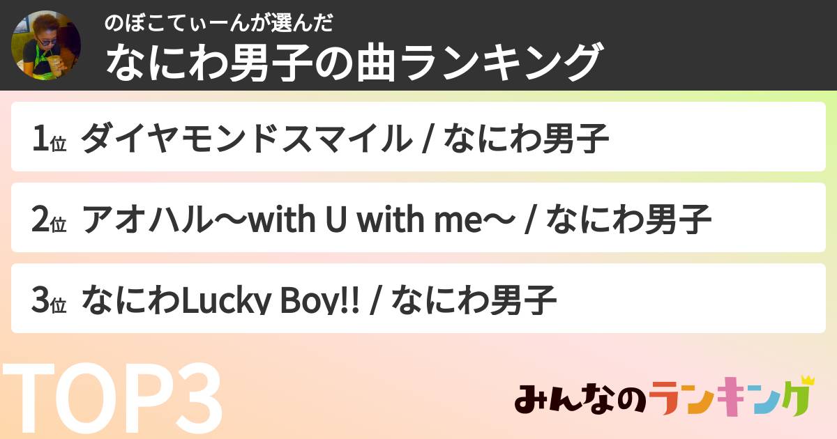のぼこてぃーんさんの「なにわ男子の曲ランキング」