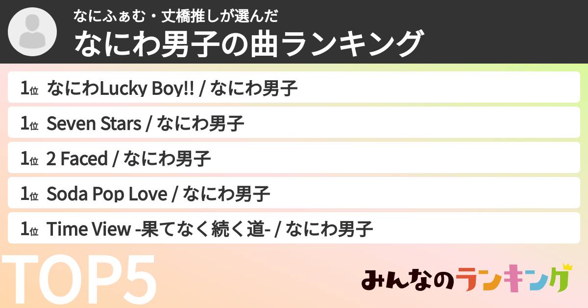 なにふぁむ・丈橋推しさんの「なにわ男子の曲ランキング」