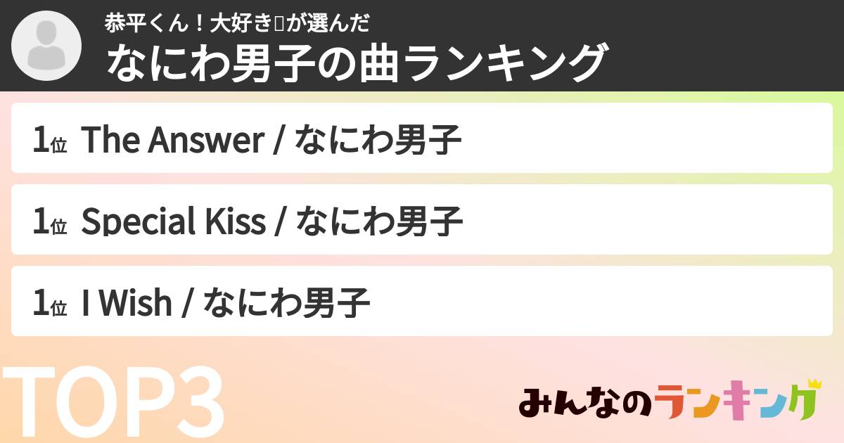 恭平くん！大好き💜さんの「なにわ男子の曲ランキング」