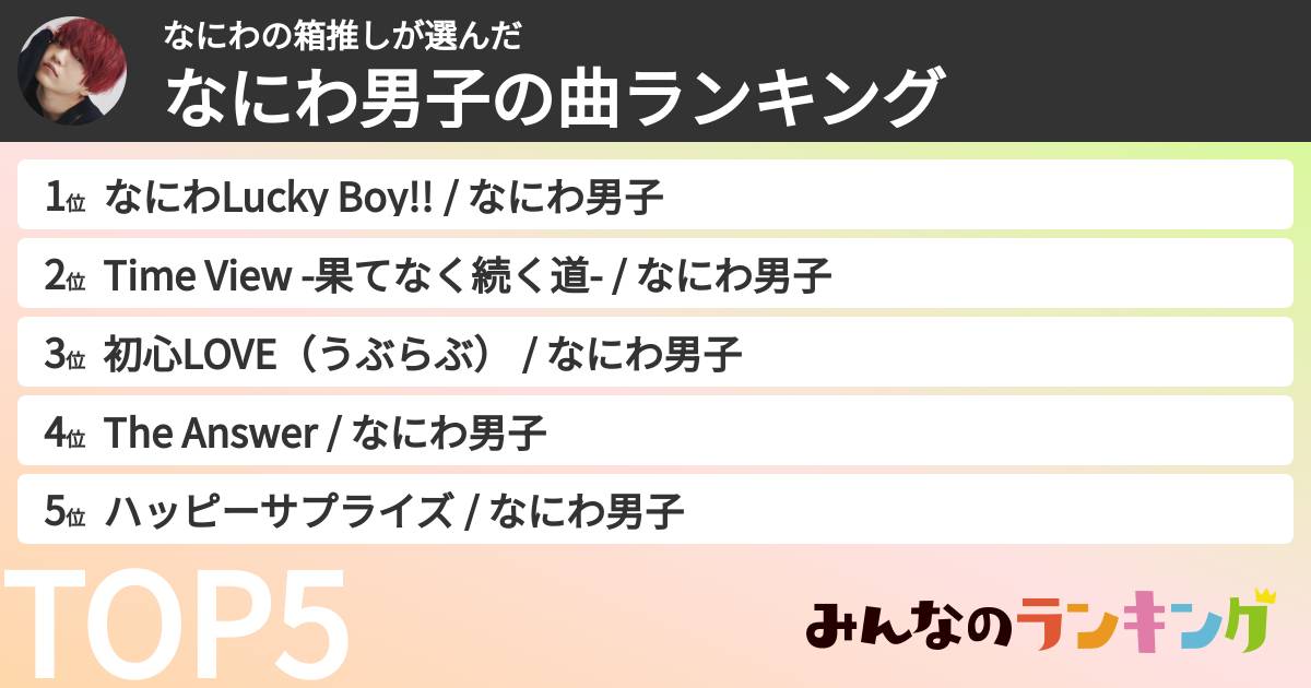 なにわの箱推しさんの「なにわ男子の曲ランキング」