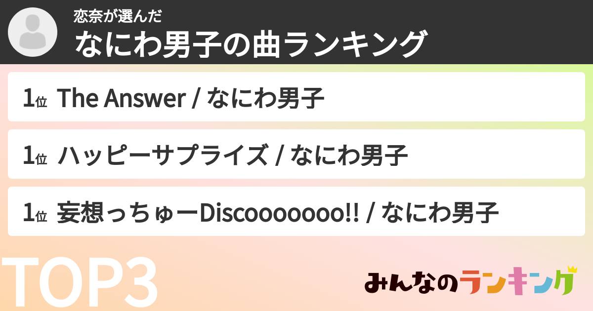 恋奈さんの「なにわ男子の曲ランキング」