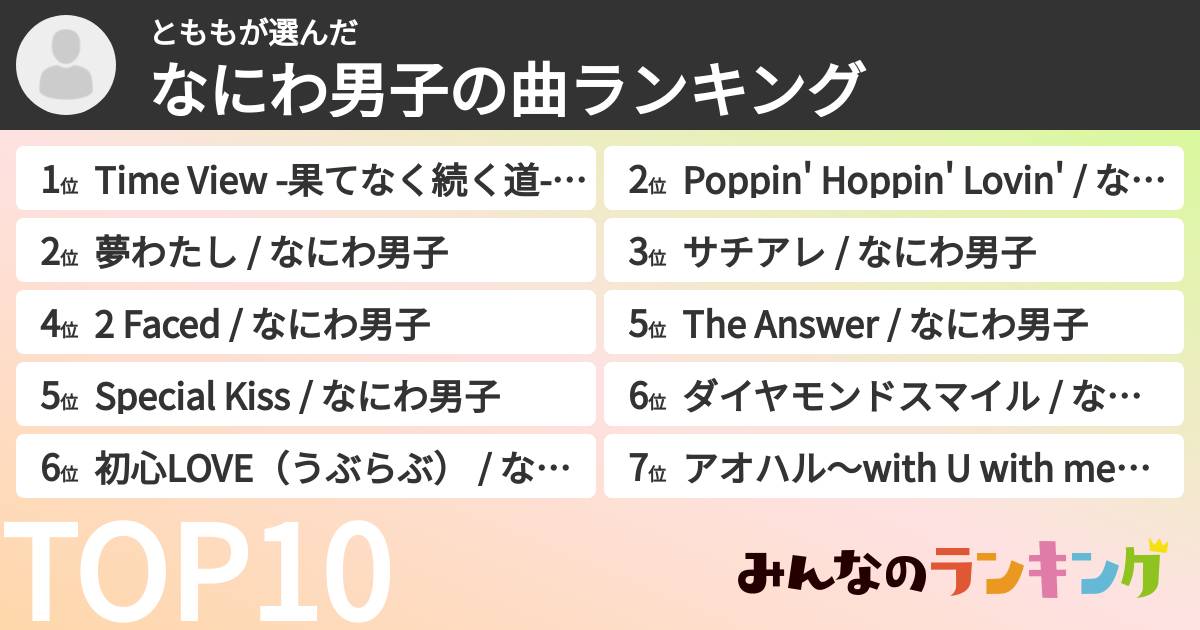 とももさんの「なにわ男子の曲ランキング」