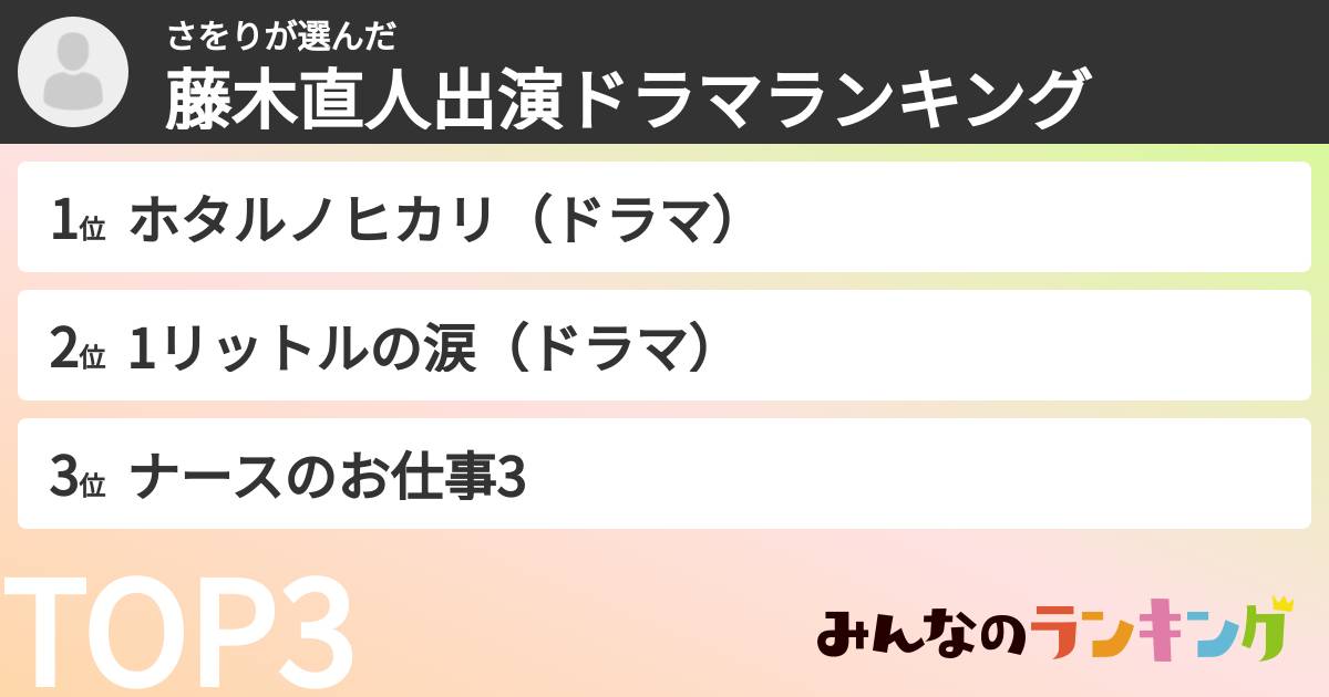 さをりさんの「藤木直人出演ドラマランキング」