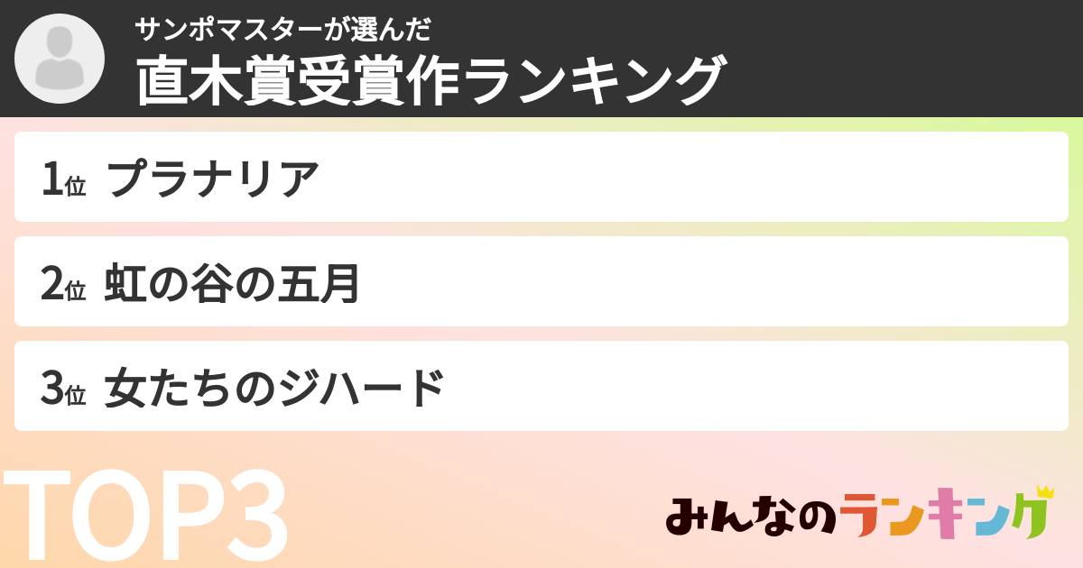サンポマスターさんの「直木賞受賞作ランキング」