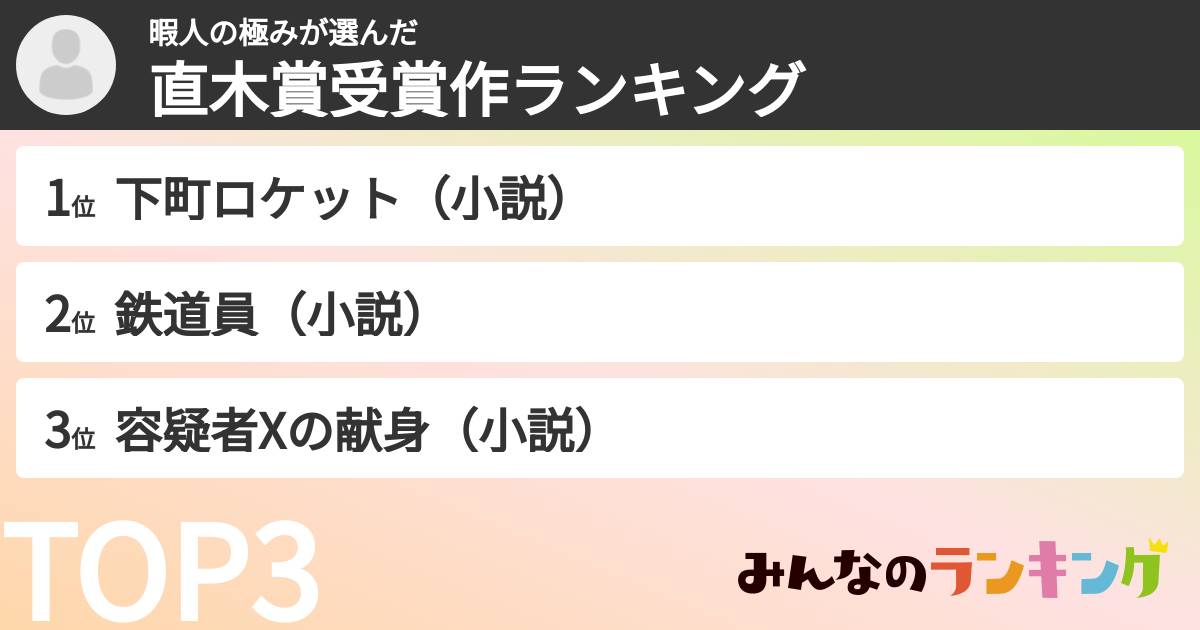 暇人の極みさんの「直木賞受賞作ランキング」