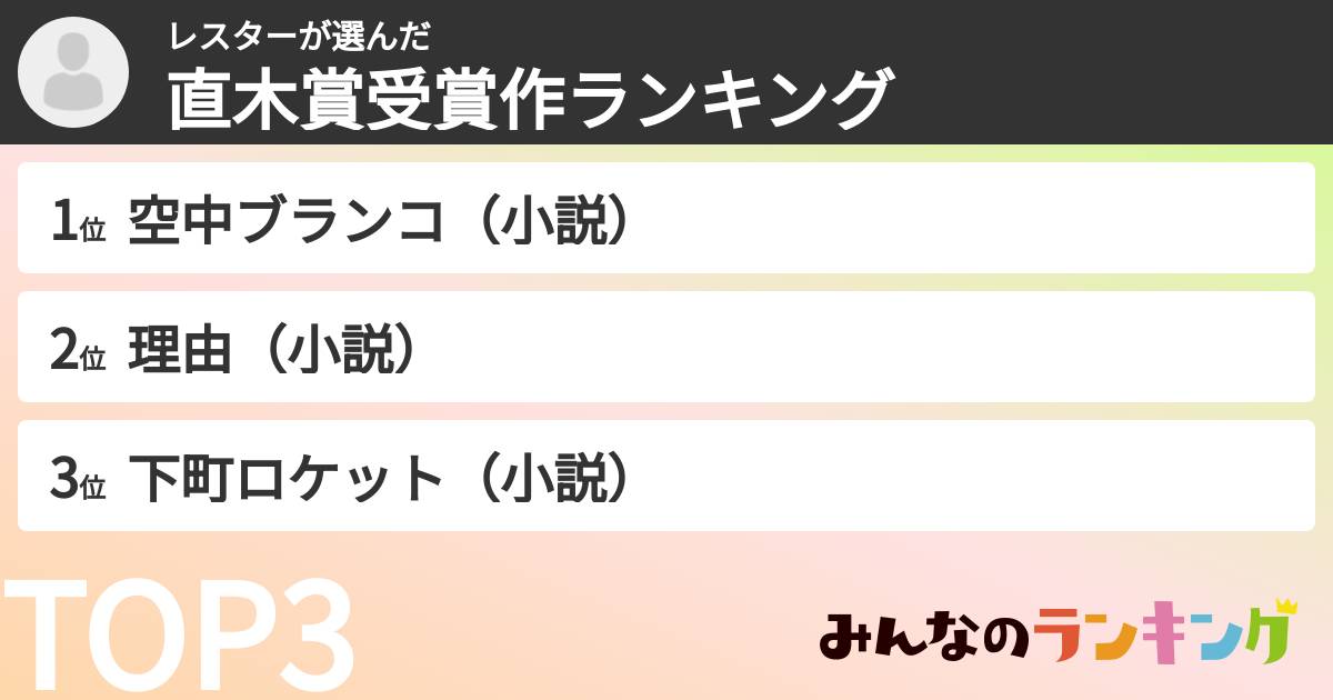レスターさんの「直木賞受賞作ランキング」