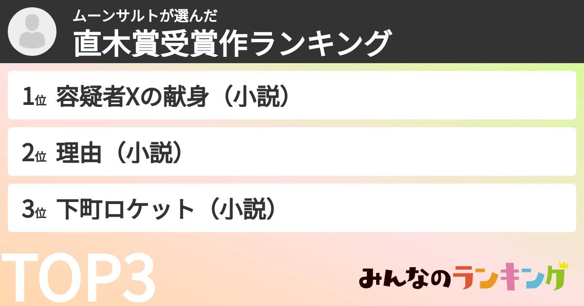 ムーンサルトさんの「直木賞受賞作ランキング」