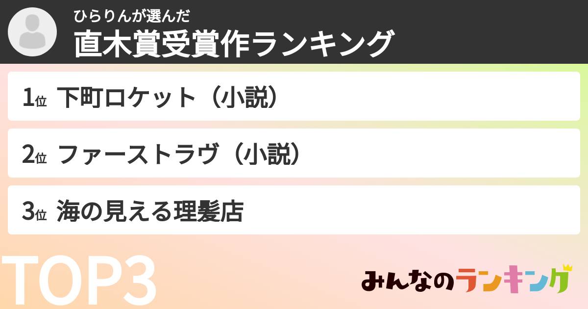 ひらりんさんの「直木賞受賞作ランキング」