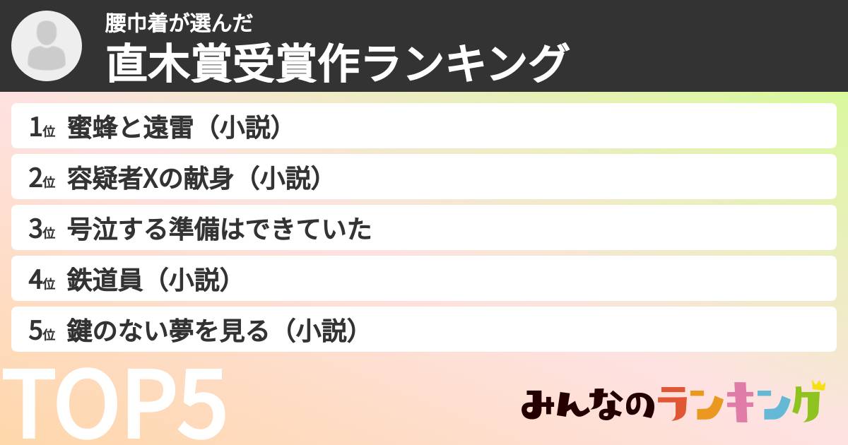 腰巾着さんの「直木賞受賞作ランキング」