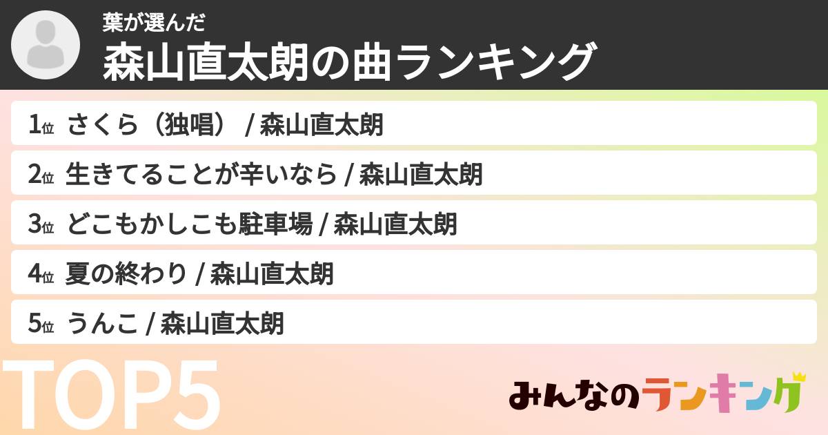 葉さんの「森山直太朗の曲ランキング」