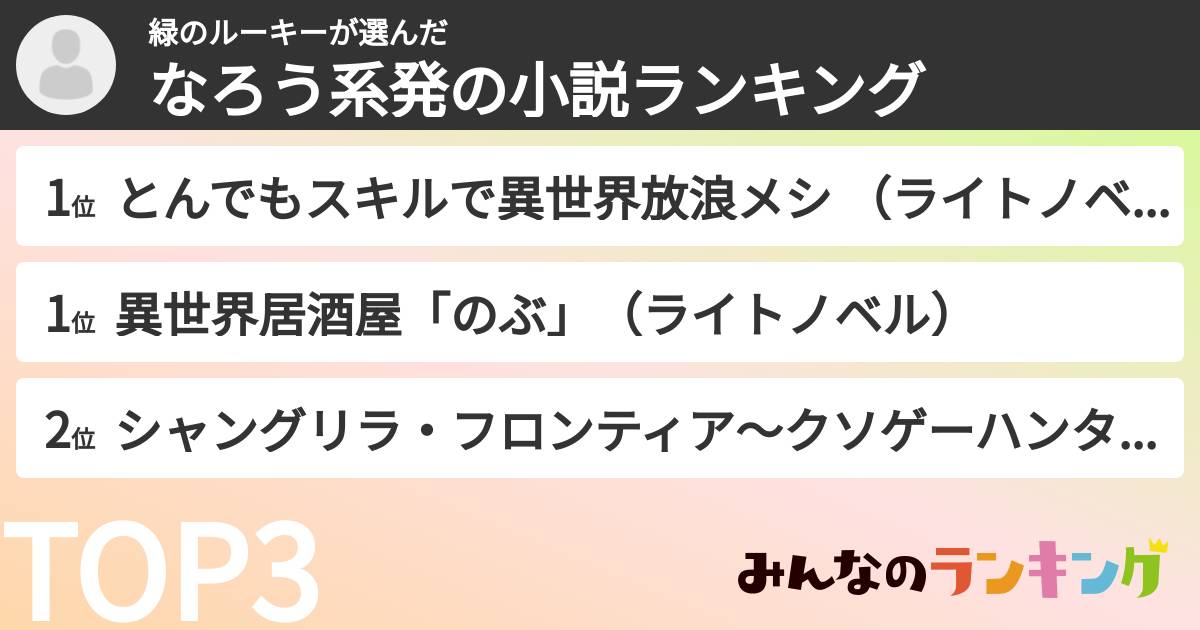緑のルーキーさんの「なろう系発の小説ランキング」