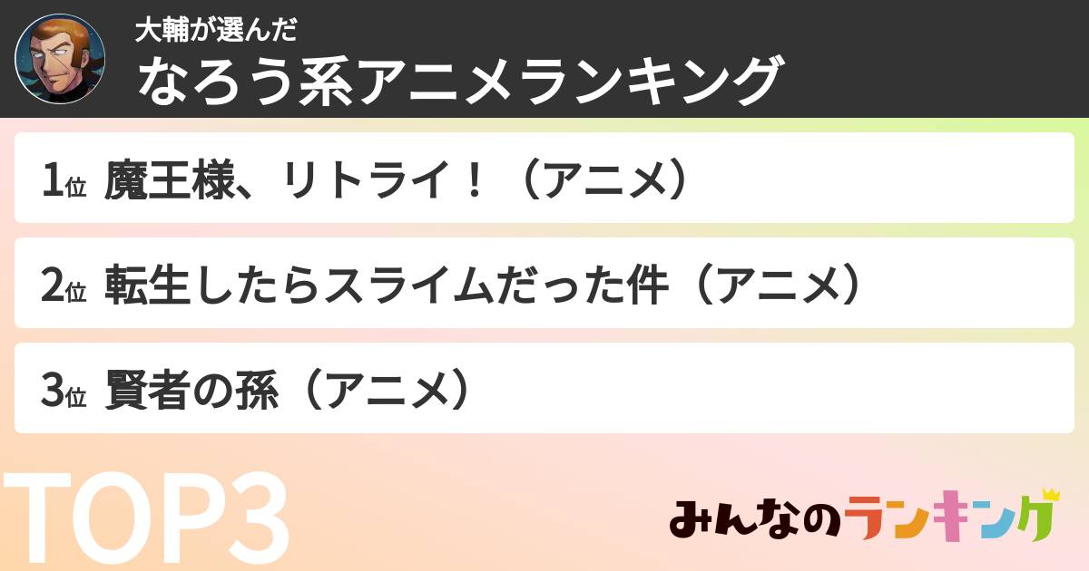 大輔さんの「なろう系アニメランキング」