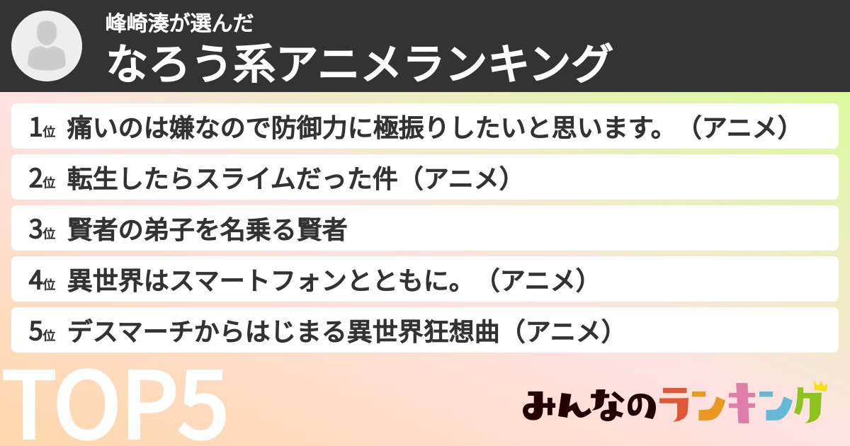 峰崎湊さんの「なろう系アニメランキング」