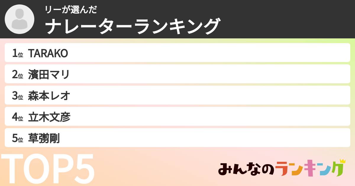 リーさんの「ナレーターランキング」