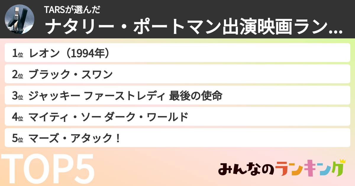 TARSさんの「ナタリー・ポートマン出演映画ランキング」