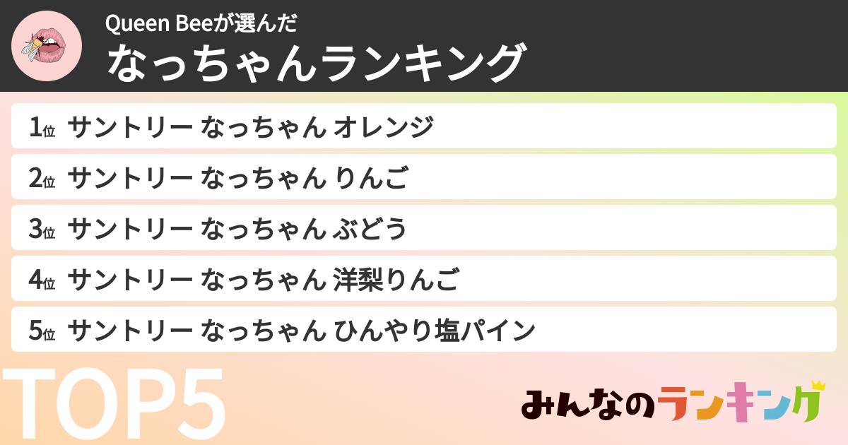 Queen Beeさんの「なっちゃんランキング」
