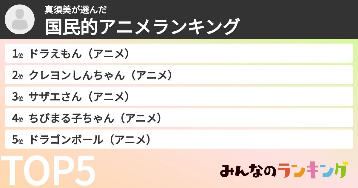 真須美さんの「国民的アニメランキング」