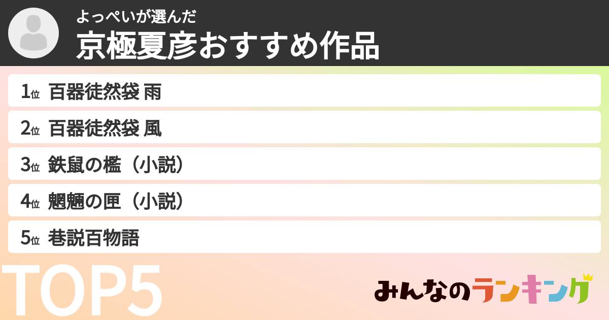よっぺいさんの「京極夏彦おすすめ作品」