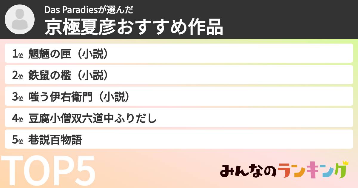 Das Paradiesさんの「京極夏彦おすすめ作品」