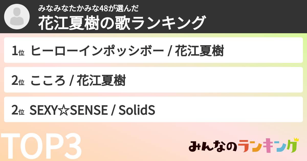 みなみなたかみな48さんの「花江夏樹の歌ランキング」
