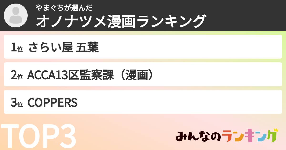 やまぐちさんの「オノナツメ漫画ランキング」