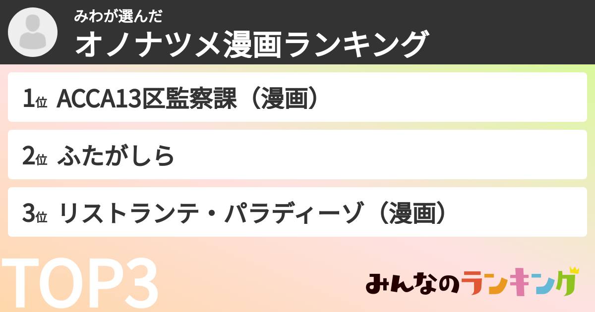みわさんの「オノナツメ漫画ランキング」