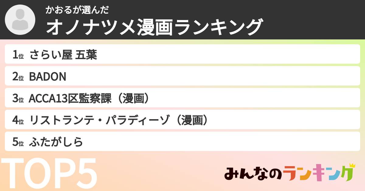かおるさんの「オノナツメ漫画ランキング」