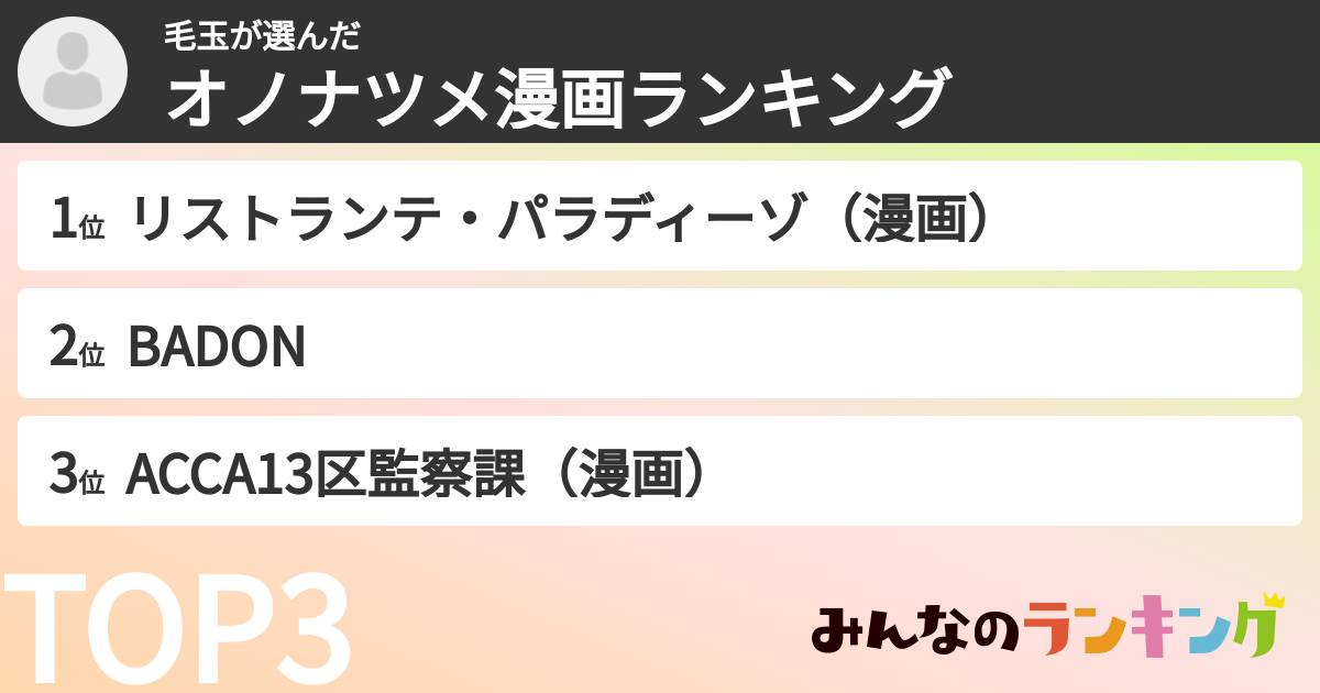 毛玉さんの「オノナツメ漫画ランキング」