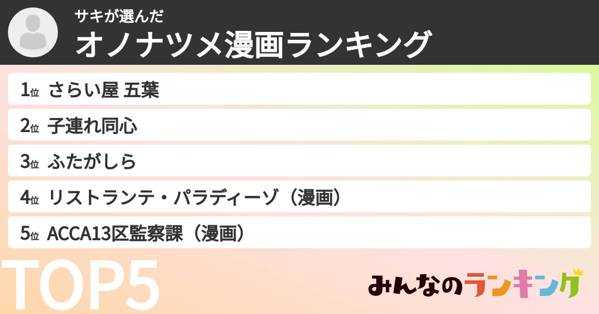 サキさんの「オノナツメ漫画ランキング」
