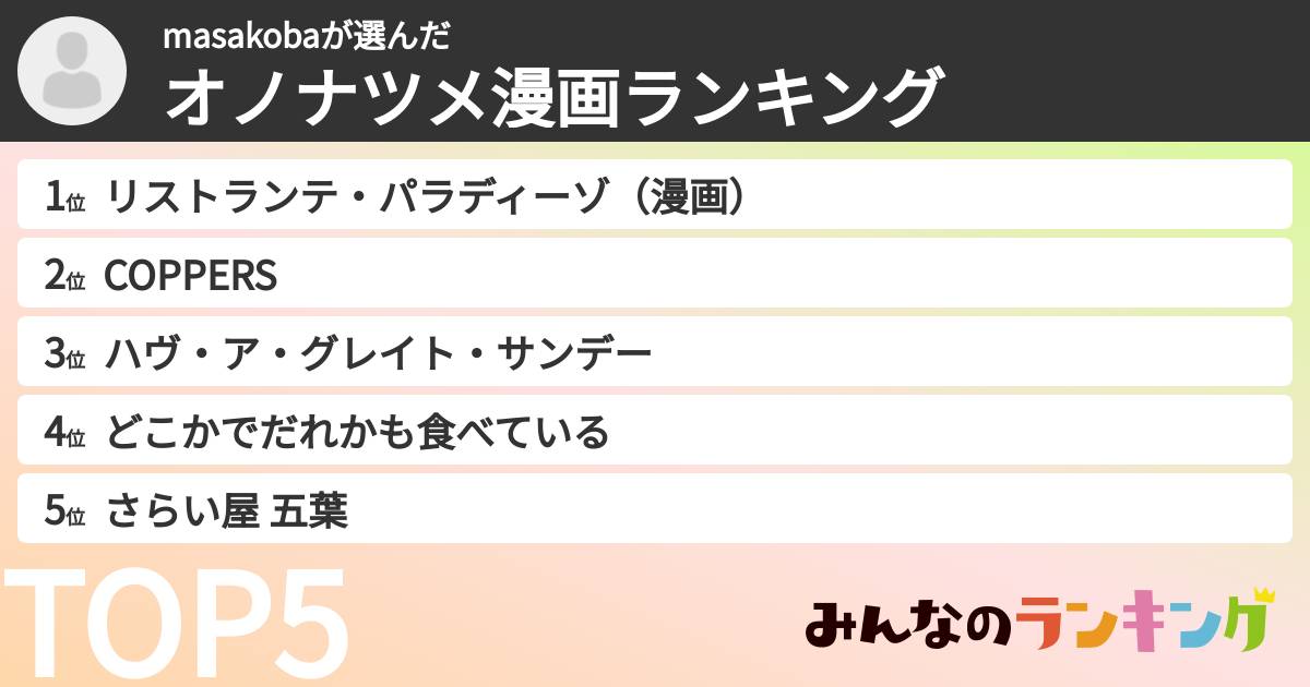 masakobaさんの「オノナツメ漫画ランキング」