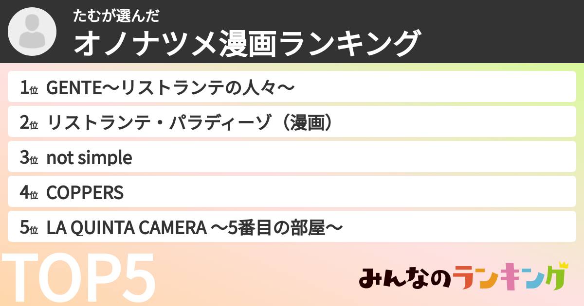 たむさんの「オノナツメ漫画ランキング」