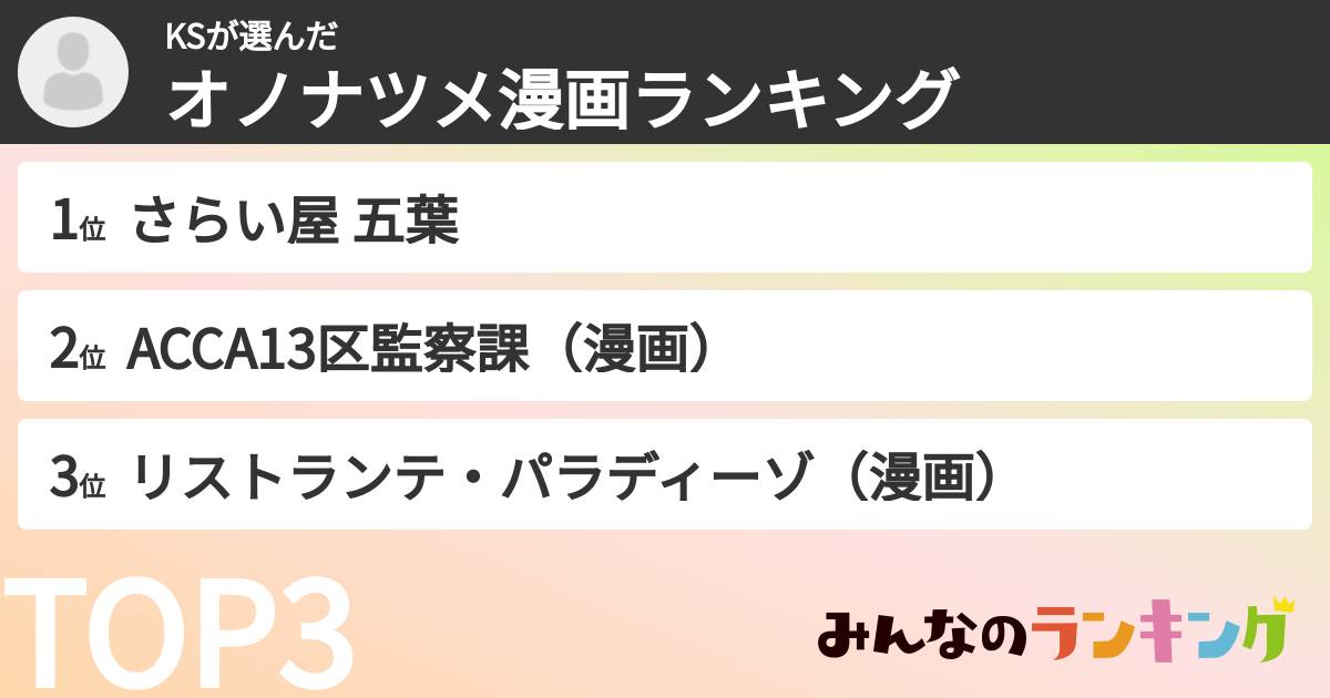 KSさんの「オノナツメ漫画ランキング」