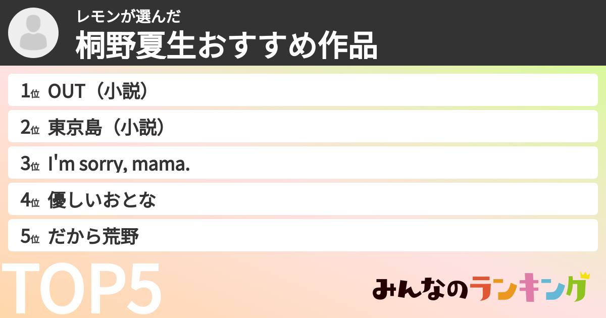 レモンさんの「桐野夏生おすすめ作品」