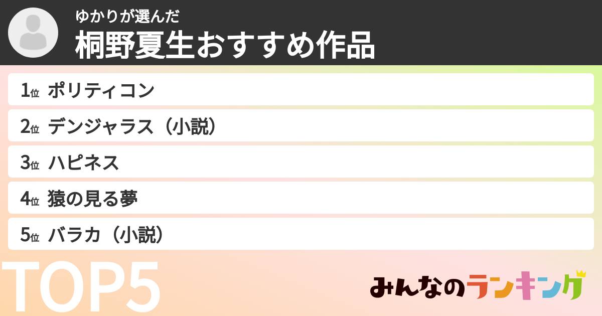 ゆかりさんの「桐野夏生おすすめ作品」