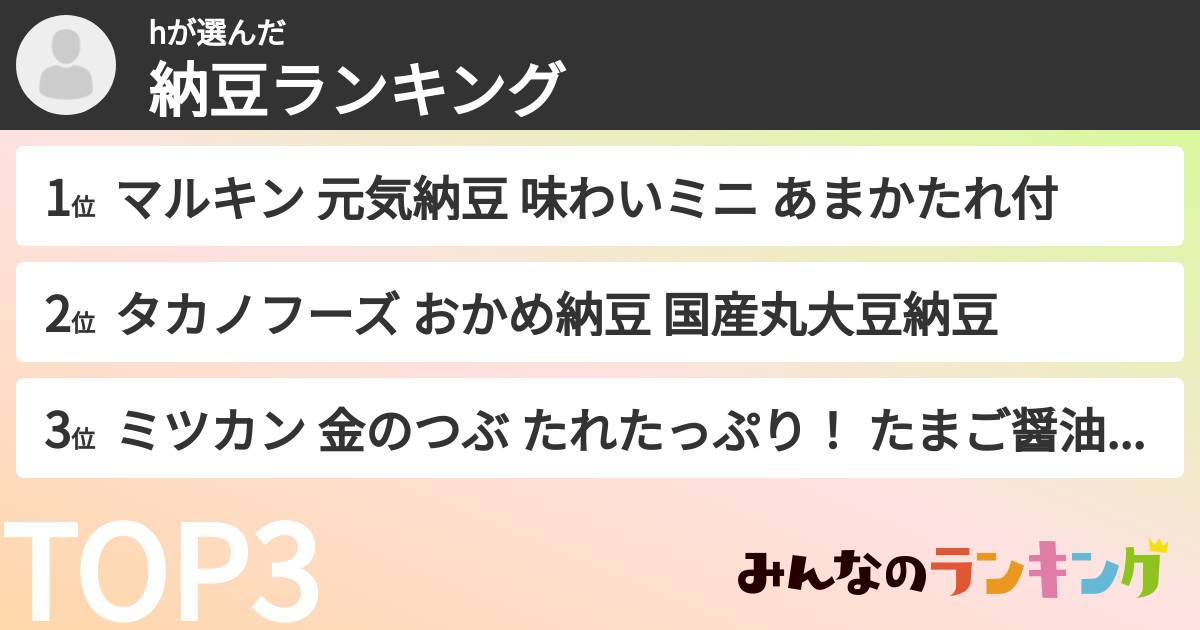 hさんの「納豆ランキング」
